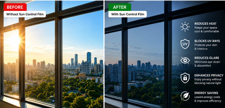 Visual Proof: Before and After Sun Control Film comparison